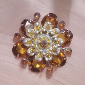 Vintage Flower Brooch Pin Faux Topaz Rhinestone